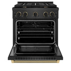 ZLINE 30 in. Dual Fuel Range 4.2 cu. ft. 4 Burner Gas Cooktop Black Satin Stainless Steel Black & Champagne Bronze Accents (SDRBSZ-30-MBCB)