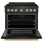ZLINE 36 in. Dual Fuel Range 5.2 cu. ft. 6 Burner Gas Cooktop Convection Oven Black Satin Stainless Steel Champagne Bronze Accents (SDRBSZ-36-CB)