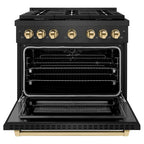 ZLINE 36 in. Dual Fuel Range 5.2 cu. ft. 6 Burner Gas Cooktop Black Satin Stainless Steel Gold Accents (SDRBSZ-36-G)