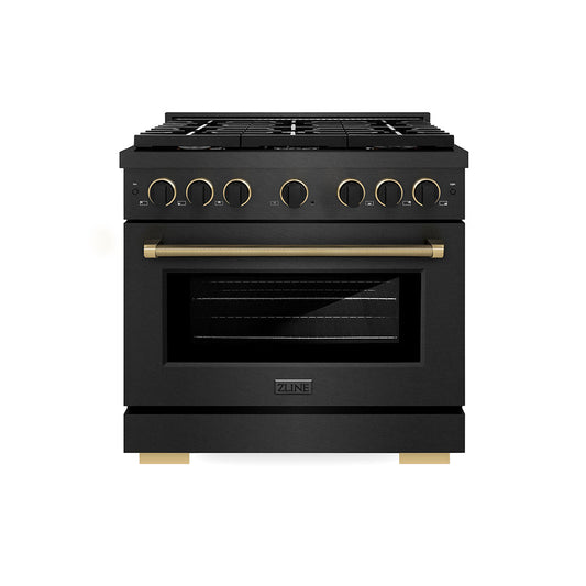 ZLINE 36 in. Dual Fuel Range 5.2 cu. ft. 6 Burner Gas Cooktop Black Satin Stainless Steel Black & Champagne Accents (SDRBSZ-36-MBCB)