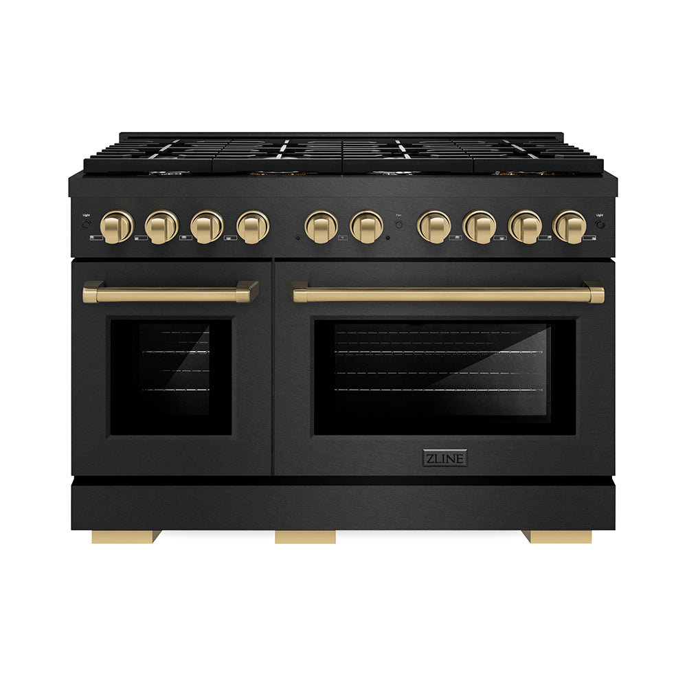 ZLINE 48 in. Dual Fuel Range 6.7 cu. ft. 8 Burners Black Satin Stainless Steel Champagne Bronze Accents (SDRBSZ-48-CB)