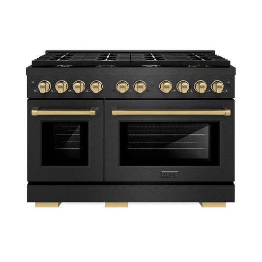 ZLINE 48 in. Dual Fuel Range 6.7 cu. ft. 8 Burners Black Satin Stainless Steel Champagne Bronze Accents (SDRBSZ-48-CB)