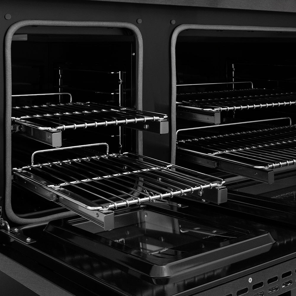 ZLINE 48 in. Dual Fuel Range 6.7 cu. ft. 8 Burner Gas Cooktop Black Satin Stainless Steel with Gold Accents (SDRBSZ-48-G)