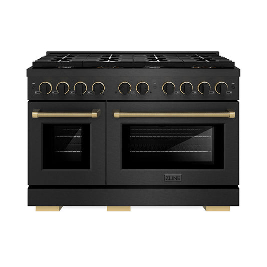 ZLINE 48 in. Dual Fuel Range 6.7 cu. ft. 8 Burner Gas Cooktop Black Satin Black & Champagne Bronze Accents (SDRBSZ-48-MBCB)