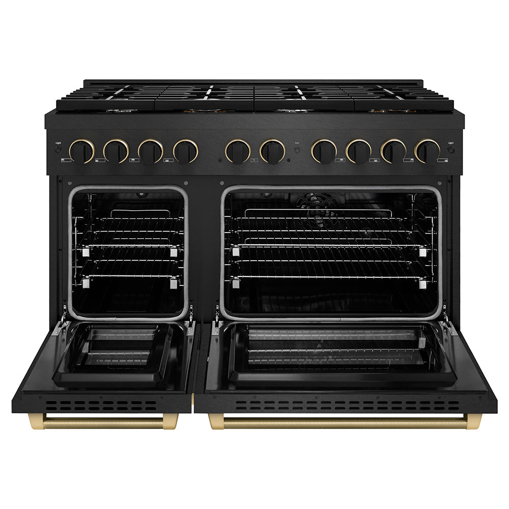 ZLINE 48 in. Dual Fuel Range 6.7 cu. ft. 8 Burner Gas Cooktop Black Satin Black & Champagne Bronze Accents (SDRBSZ-48-MBCB)