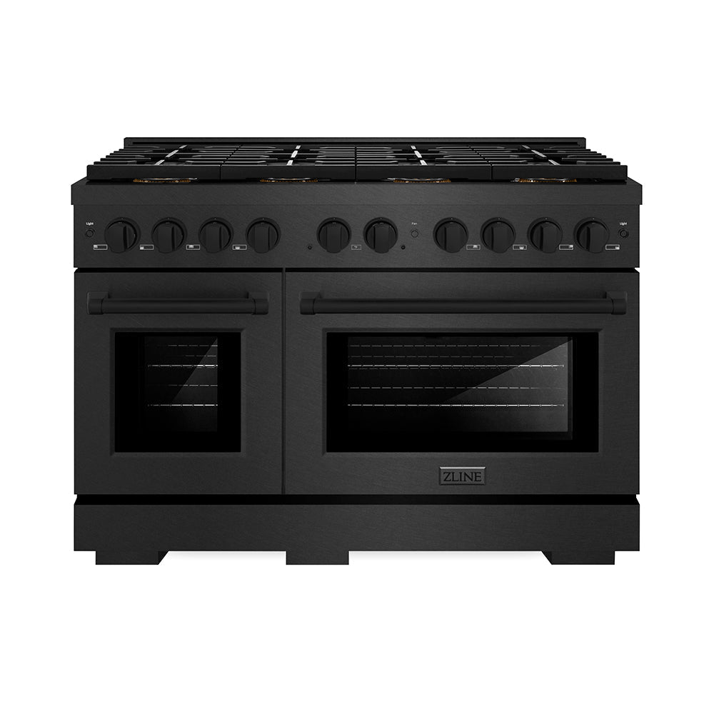 ZLINE 48 in Dual Fuel Range 6.7 cu. ft. 8 Burner DuoPro™ Cooktop Dual Oven Black Satin Stainless Steel (PSDRBS-48)
