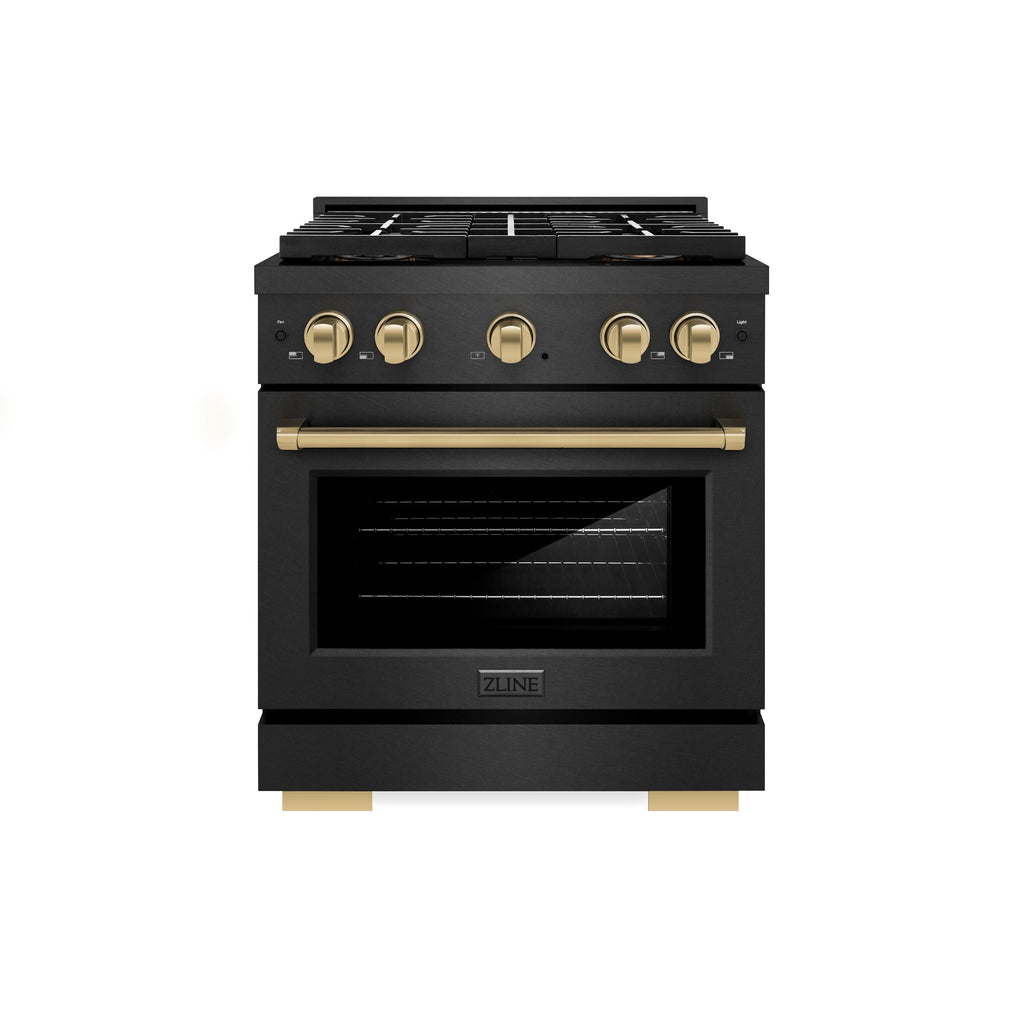 ZLINE 30 in Dual Fuel Range 4.2 cu. ft 4 Burner DuoPro Cooktop Black Satin Stainless Steel Champagne Bronze Accents (PSDRBSZ-30-CB)