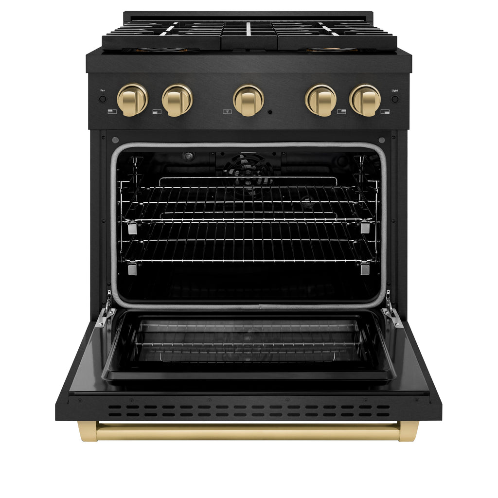 ZLINE 30 in Dual Fuel Range 4.2 cu. ft 4 Burner DuoPro Cooktop Black Satin Stainless Steel Champagne Bronze Accents (PSDRBSZ-30-CB)
