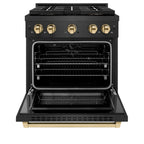 ZLINE 30 in. Dual Fuel Range 4.2 cu. ft. 4 Burner DuoPro™ Cooktop Black Satin Stainless Steel with Polished Gold Accents (PSDRBSZ-30-G)
