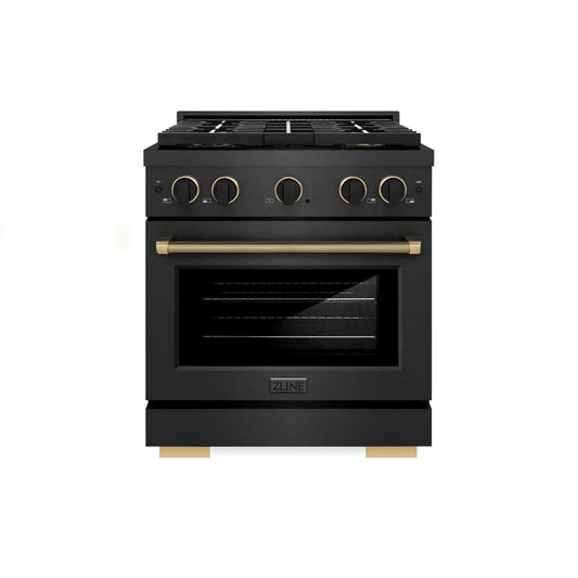 ZLINE 30 in. Dual Fuel Range 4.2 cu. ft. 4 Burner DuoPro Cooktop Black Satin Black & Champagne Accents (PSDRBSZ-30-MBCB)