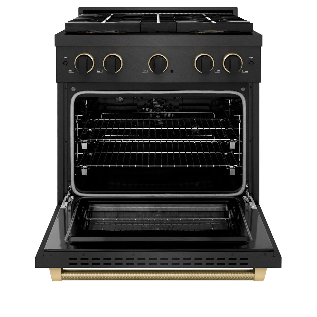 ZLINE 30 in. Dual Fuel Range 4.2 cu. ft. 4 Burner DuoPro Cooktop Black Satin Black & Champagne Accents (PSDRBSZ-30-MBCB)