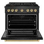 ZLINE 36 in. Dual Fuel Range 5.2 cu. ft. 6 Burners DuoPro™ Cooktop Black Satin Stainless Steel Champagne Bronze Accents (PSDRBSZ-36-CB)