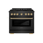 ZLINE 36 in. Dual Fuel Range 5.2 cu. ft. 6 Burner DuoPro™ Cooktop Black Satin Stainless Steel with Gold Accents (PSDRBSZ-36-G)
