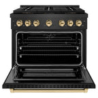 ZLINE 36 in. Dual Fuel Range 5.2 cu. ft. 6 Burner DuoPro™ Cooktop Black Satin Stainless Steel with Gold Accents (PSDRBSZ-36-G)