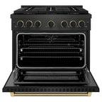 ZLINE 36 in. Dual Fuel Range 5.2 cu. ft. 6 Burner DuoPro Cooktop Black Satin with Black & Champagne Accents (PSDRBSZ-36-MBCB)