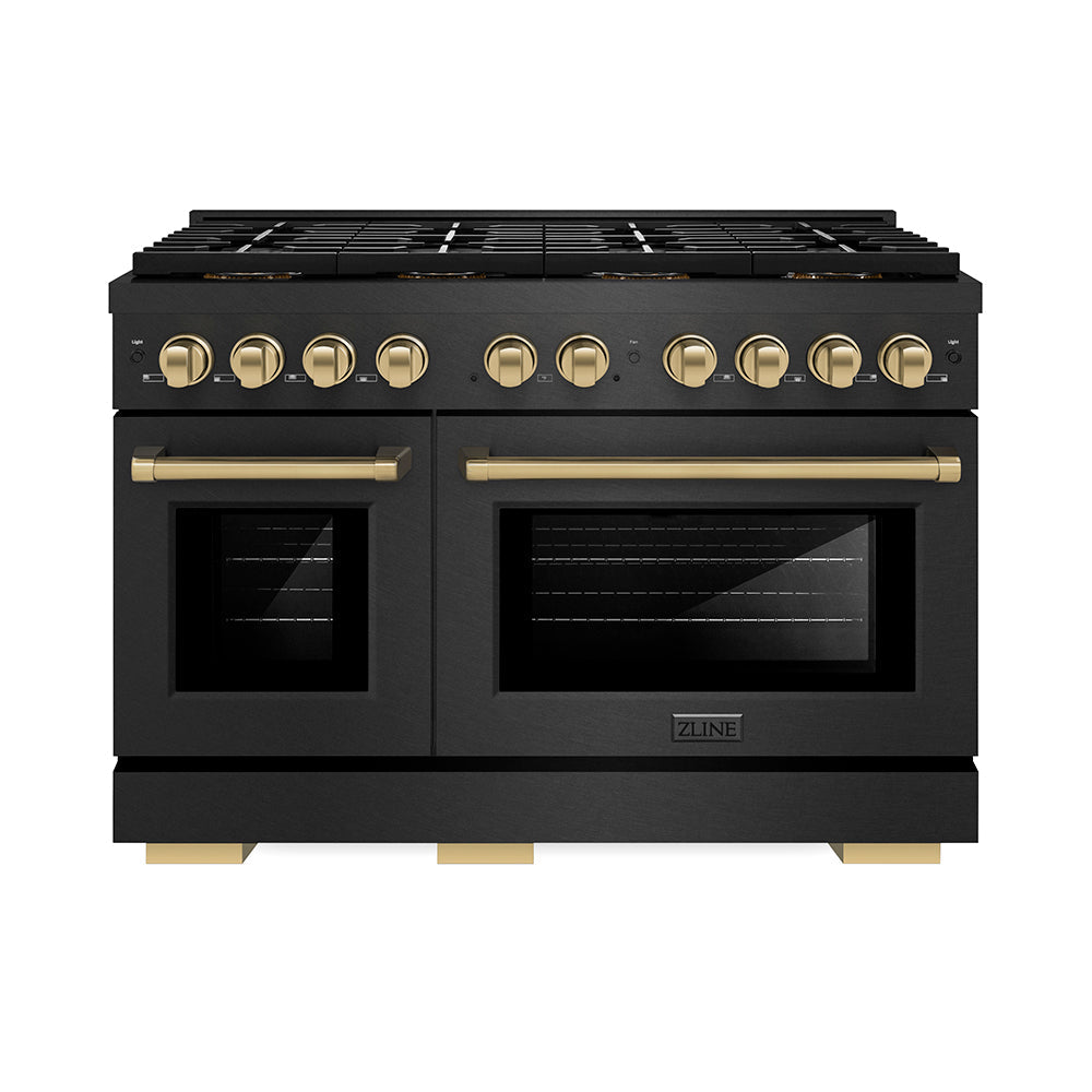 ZLINE 48 in. Dual Fuel Range 6.7 cu. ft. 8 Burner DuoPro Cooktop Black Satin Stainless Steel Champagne Bronze Accents (PSDRBSZ-48-CB)