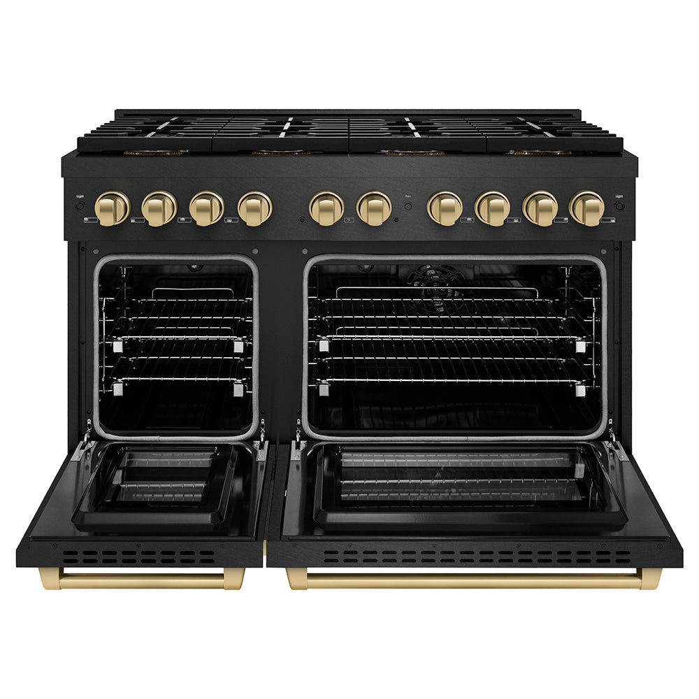 ZLINE 48 in. Dual Fuel Range 6.7 cu. ft. 8 Burner DuoPro Cooktop Black Satin Stainless Steel Champagne Bronze Accents (PSDRBSZ-48-CB)