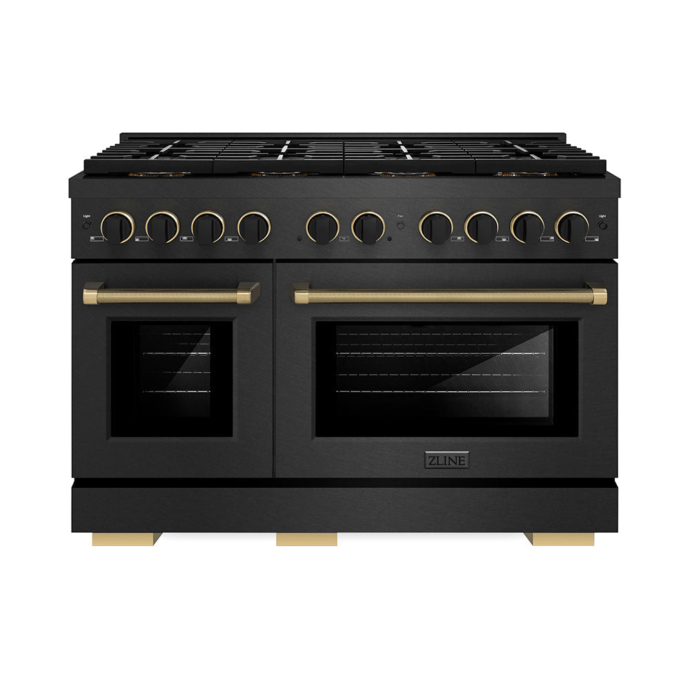 ZLINE 48 in. Dual Fuel Range 6.7 cu. ft. 8 Burner DuoPro Cooktop Black Satin Stainless Steel with Matte Black & Champagne Bronze Accents (PSDRBSZ-48-MBCB)