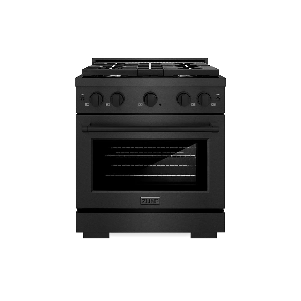 ZLINE 30 in. Gas Range 4.2 cu. ft. 4 Burner Cooktop Convection Oven Black Satin Stainless Steel (SGRBS-30)
