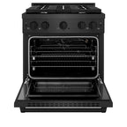 ZLINE 30 in. Gas Range 4.2 cu. ft. 4 Burner Cooktop Convection Oven Black Satin Stainless Steel (SGRBS-30)