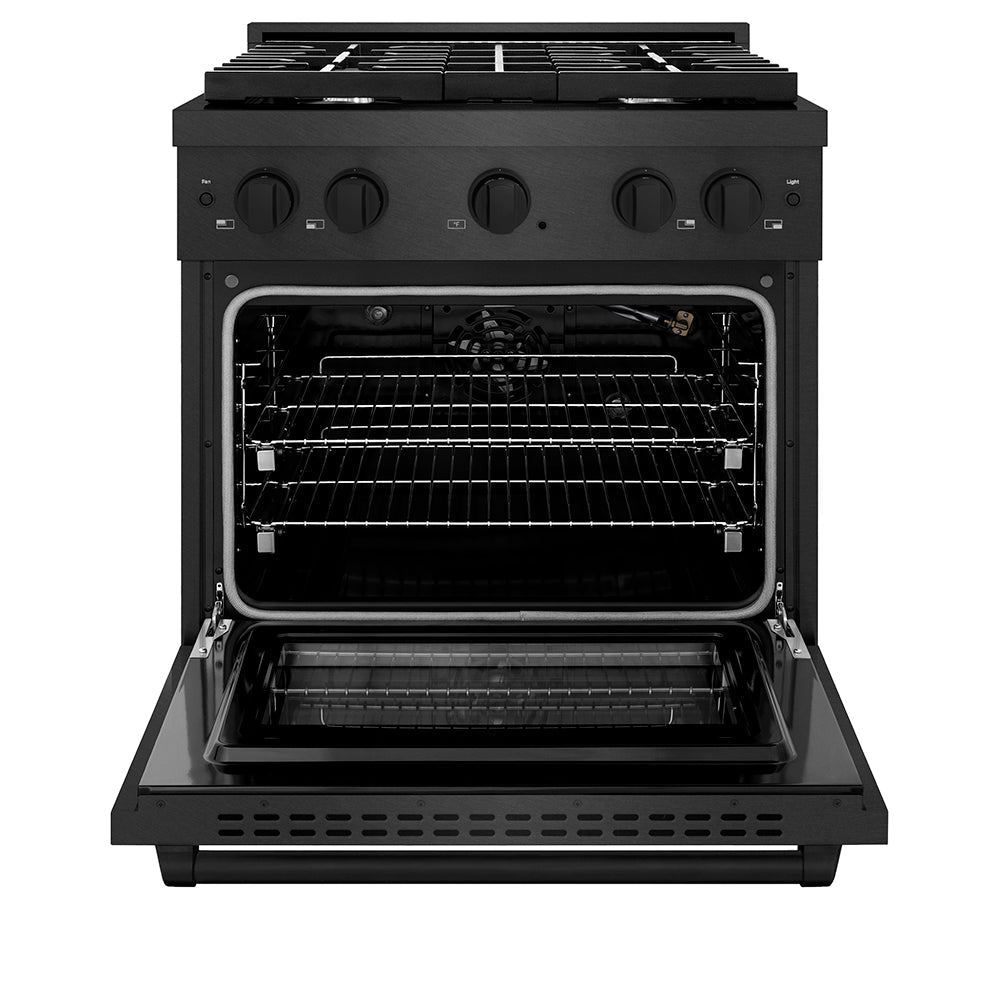 ZLINE 30 in. Gas Range 4.2 cu. ft. 4 Burner Cooktop Convection Oven Black Satin Stainless Steel (SGRBS-30)