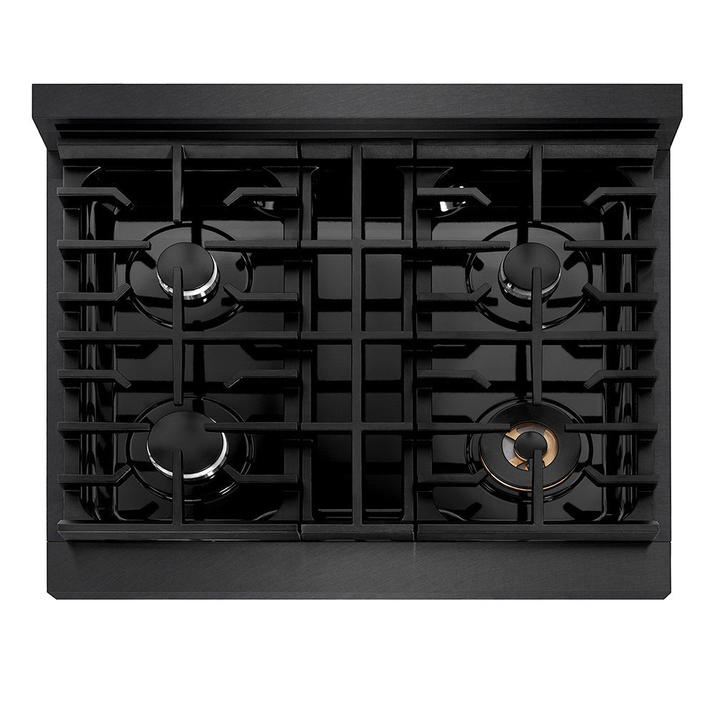 ZLINE 30 in. Gas Range 4.2 cu. ft. 4 Burner Cooktop Convection Oven Black Satin Stainless Steel (SGRBS-30)