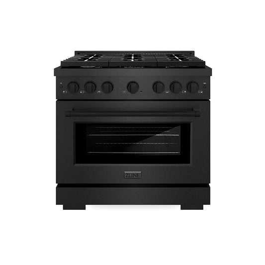ZLINE 36 in. Gas Range 5.2 cu. ft. Convection Oven Black Satin Stainless Steel 6 Brass Burners (SGRBS-BR-36)