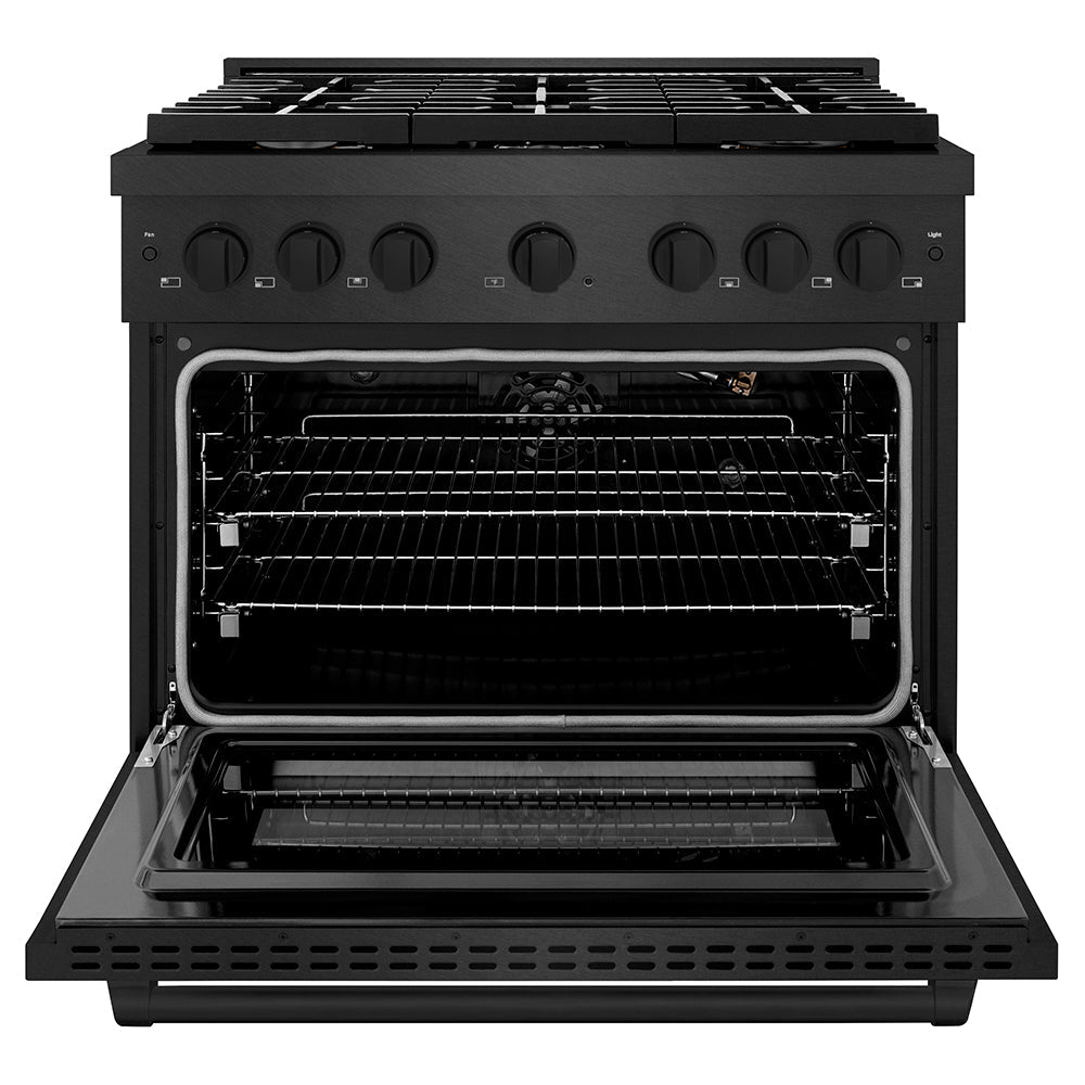 ZLINE 36 in. Gas Range 5.2 cu. ft. Convection Oven Black Satin Stainless Steel 6 Brass Burners (SGRBS-BR-36)
