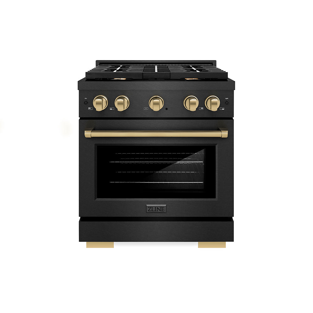 ZLINE 30 in. Gas Range 4 Burner Cooktop 4.2 cu. ft. Black Satin with Champagne Bronze Accents (SGRBSZ-30-CB)