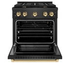 ZLINE 30 in. Gas Range 4.2 cu. ft. 4 Burner Cooktop Convection Oven Black Satin with Gold Accents (SGRBSZ-30-G)