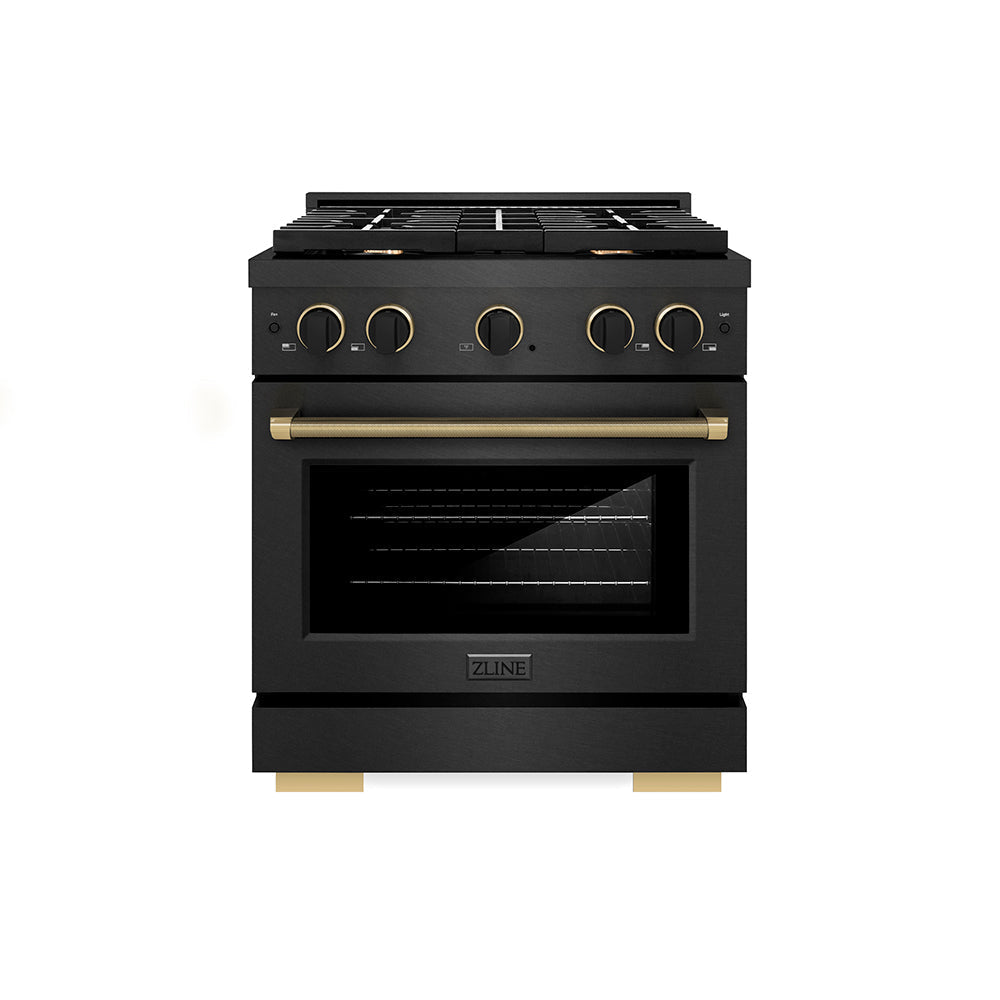 ZLINE 30 in. Gas Range 4.2 cu. ft. 4 Burners Black Satin Stainless Steel Black & Champagne Accents (SGRBSZ-30-MBCB)