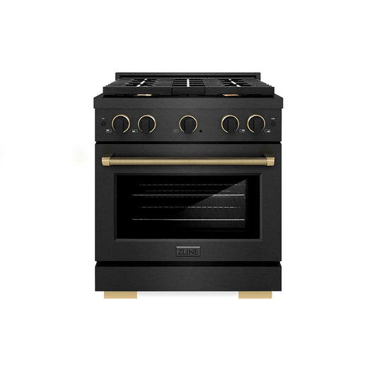 ZLINE 30 in. Gas Range 4.2 cu. ft. 4 Burners Black Satin Stainless Steel Black & Champagne Accents (SGRBSZ-30-MBCB)