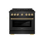 ZLINE 36 in. Gas Range 5.2 cu. ft. 6 Burner Cooktop Black Satin Stainless Steel with Champagne Bronze Accents (SGRBSZ-36-CB)