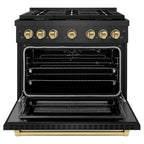 ZLINE 36 in. Gas Range 5.2 cu. ft. 6 Burner Cooktop Black Satin Stainless Steel with Champagne Bronze Accents (SGRBSZ-36-CB)