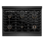 ZLINE 36 in. Gas Range 5.2 cu. ft. 6 Burner Cooktop Black Satin Stainless Steel with Champagne Bronze Accents (SGRBSZ-36-CB)