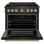 ZLINE 36 in. Gas Range 6 Burner Cooktop 5.2 cu. ft. Convection Oven Black Satin Stainless Steel with Gold Accents (SGRBSZ-36-G)