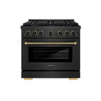 ZLINE 36 in. Gas Range 5.2 cu. ft. 6 Burner Cooktop Black Satin Stainless Steel Matte Black Champagne Bronze Accents (SGRBSZ-36-MBCB)