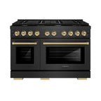 ZLINE 48 in. Gas Range Double Oven 6.7 cu. ft. 8 Burner Cooktop Black Satin Stainless Steel Champagne Bronze Accents (SGRBSZ-48-CB)