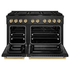 ZLINE 48 in. Gas Range Double Oven 6.7 cu. ft. 8 Burner Cooktop Black Satin Stainless Steel Champagne Bronze Accents (SGRBSZ-48-CB)