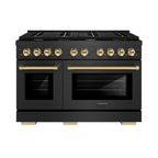 ZLINE 48 in. Gas Range Double Oven 6.7 cu. ft. 8 Burners Black Satin Stainless Steel with Gold Accents (SGRBSZ-48-G)