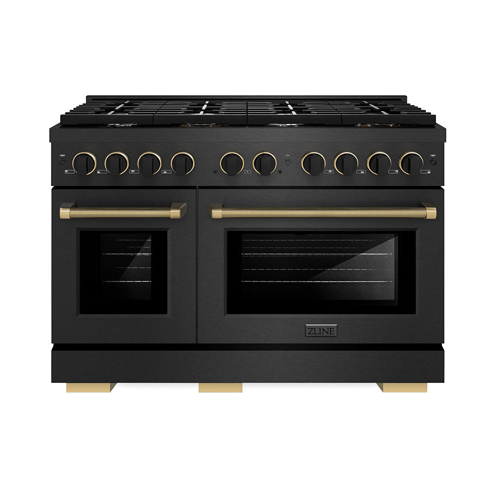 ZLINE 48 in. Double Oven Gas Range 6.7 cu. ft. 8 Burner Cooktop Black Satin Black & Champagne Accents (SGRBSZ-48-MBCB)