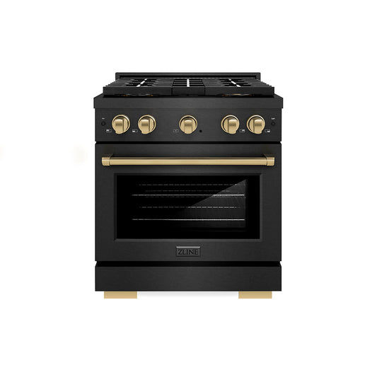 ZLINE 30 in. Gas Range 4.2 cu. ft. 4 Burner DuoPro Cooktop Black Satin Champagne Accents (PSGRBSZ-30-CB)