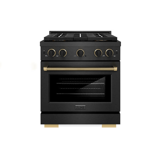 ZLINE 30 in Gas Range 4 Burner DuoPro Cooktop 4.2 cu ft Black Satin Black Champagne Accents (PSGRBSZ-30-MBCB)