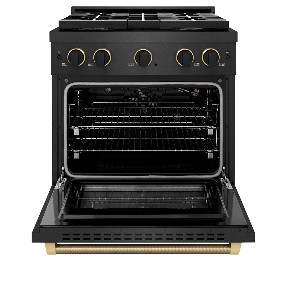 ZLINE 30 in Gas Range 4 Burner DuoPro Cooktop 4.2 cu ft Black Satin Black Champagne Accents (PSGRBSZ-30-MBCB)