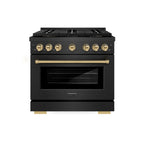 ZLINE 36 in. Gas Range 5.2 cu. ft. 6 Burner DuoPro™ Cooktop Black Satin Stainless Steel with Champagne Bronze Accents (PSGRBSZ-36-CB)