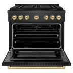 ZLINE 36 in. Gas Range 5.2 cu. ft. 6 Burner DuoPro™ Cooktop Black Satin Stainless Steel with Champagne Bronze Accents (PSGRBSZ-36-CB)