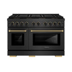 ZLINE 48 in Gas Range 6.7 cu ft 8 Burner DuoPro Cooktop Black Satin Stainless Steel Matte Black Champagne Bronze Accents (PSGRBSZ-48-MBCB)