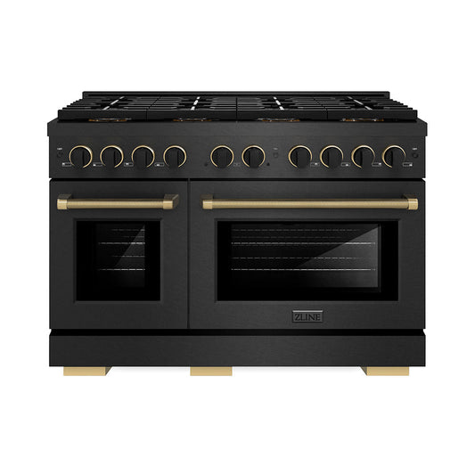 ZLINE 48 in Gas Range 6.7 cu ft 8 Burner DuoPro Cooktop Black Satin Stainless Steel Matte Black Champagne Bronze Accents (PSGRBSZ-48-MBCB)