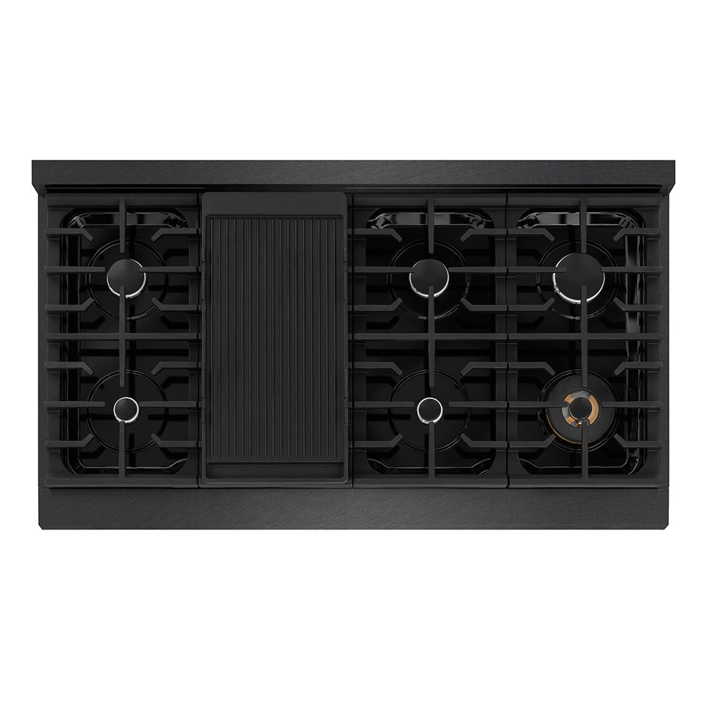 ZLINE 48" Paramount Gas Rangetop with 8 Burners and Porcelain Cooktop in Black Satin Stainless Steel, SRTBS-48
