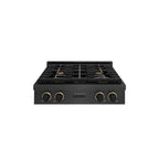 ZLINE Designer 30" Paramount Gas Rangetop with 4 Burners in Black Satin with Matte Black and Champagne Bronze Accents, SRTBSZ-30-MBCB